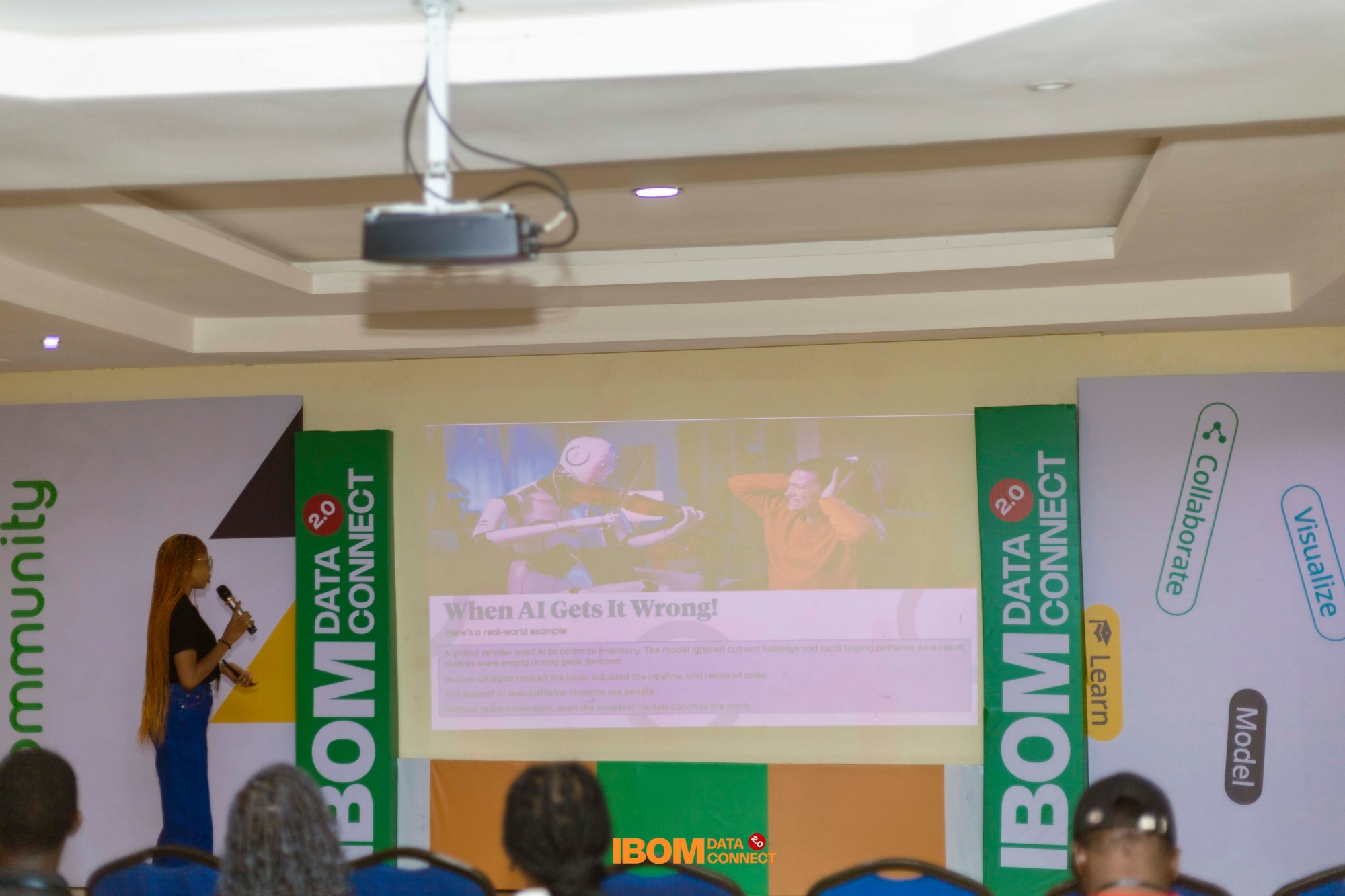 A speaker presenting When AI Gets It Wrong at Ibom Data Connect 2.0